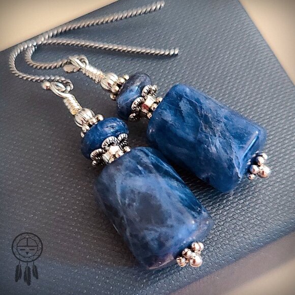 Sodalite Earrings Sterling Silver Hooks - Picture 5 of 11